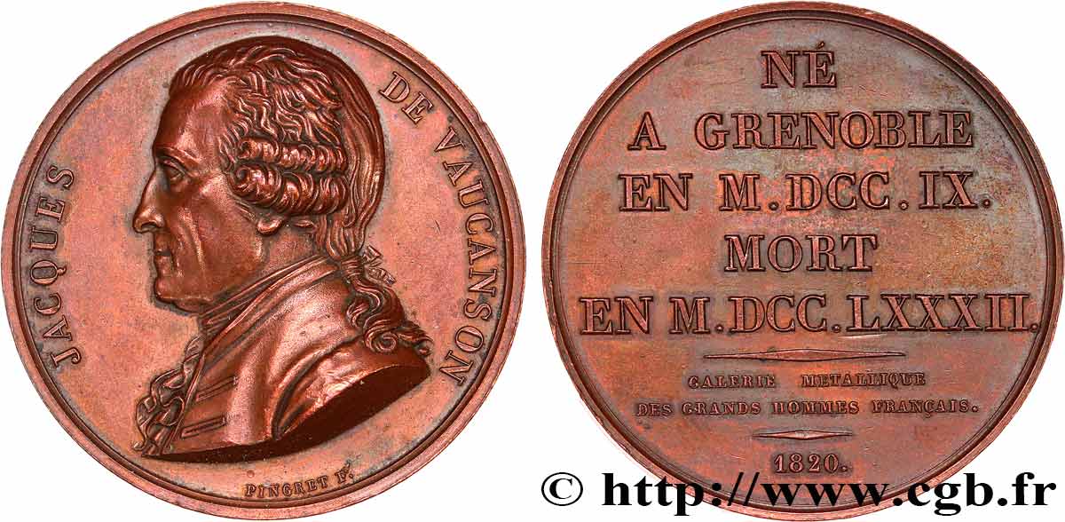 GALERIE MÉTALLIQUE DES GRANDS HOMMES FRANÇAIS Médaille, Jacques Vaucanson TTB+