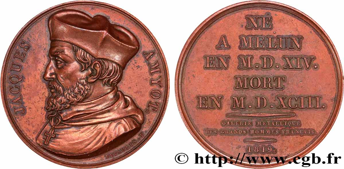 GALERIE MÉTALLIQUE DES GRANDS HOMMES FRANÇAIS Médaille, Jacques Amyot AU