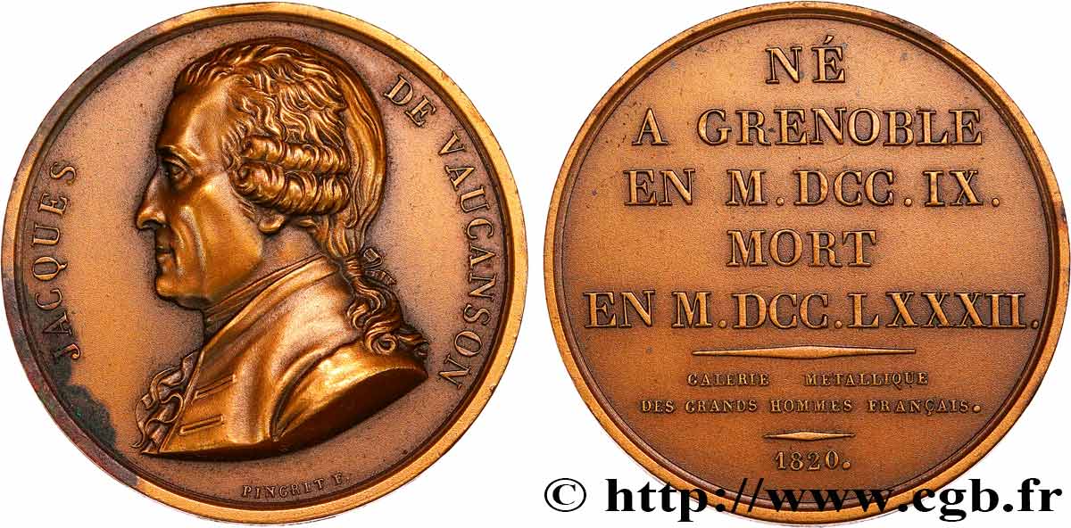 METALLIC GALLERY OF THE GREAT MEN FRENCH Médaille, Jacques Vaucanson, refrappe AU