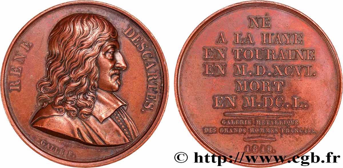 GALERIE MÉTALLIQUE DES GRANDS HOMMES FRANÇAIS Médaille, René Descartes q.SPL