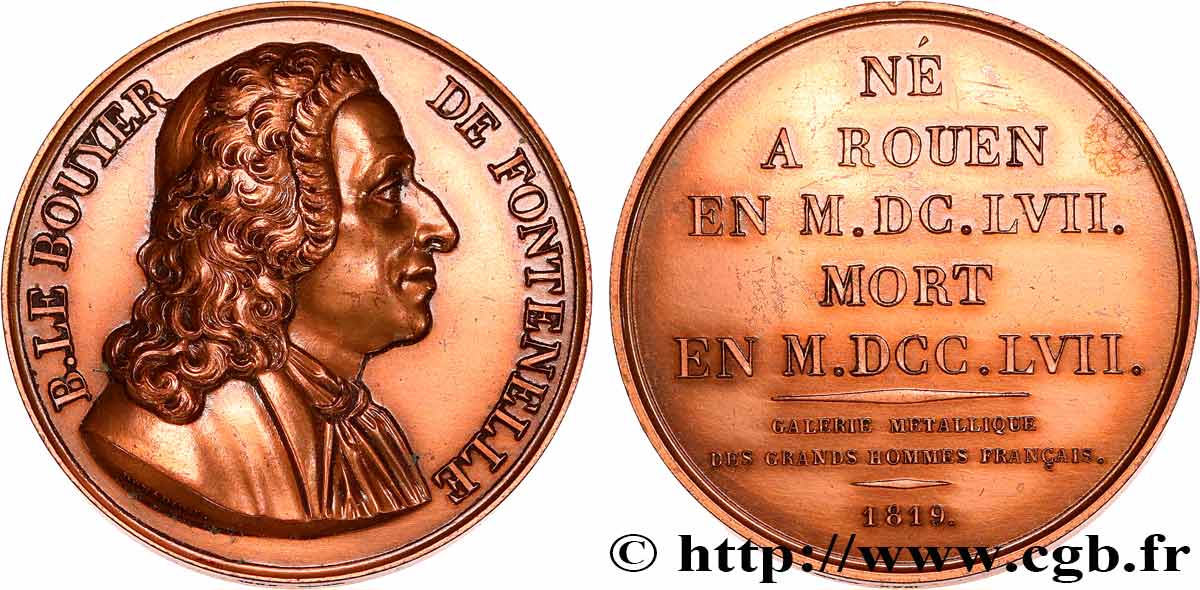METALLIC GALLERY OF THE GREAT MEN FRENCH Médaille, Bernard Le Bouyer de Fontenelle, refrappe AU