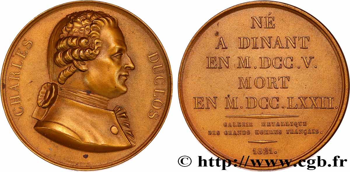GALERIE MÉTALLIQUE DES GRANDS HOMMES FRANÇAIS Médaille, Charles Pinot Duclos, refrappe VZ