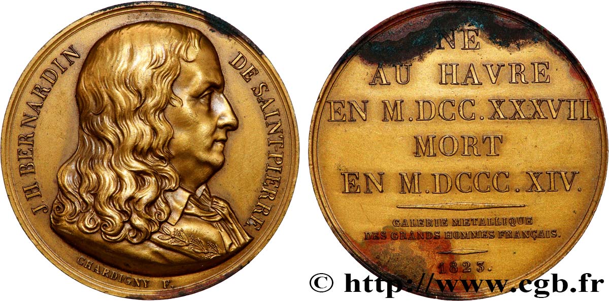 METALLIC GALLERY OF THE GREAT MEN FRENCH Médaille, Jacques-Henri Bernardin de Saint-Pierre, refrappe AU