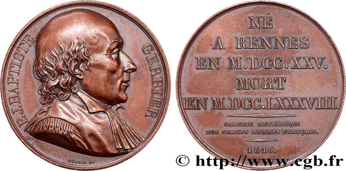 GALERIE MÉTALLIQUE DES GRANDS HOMMES FRANÇAIS Médaille, Pierre-Jean-Baptiste Gerbier SS