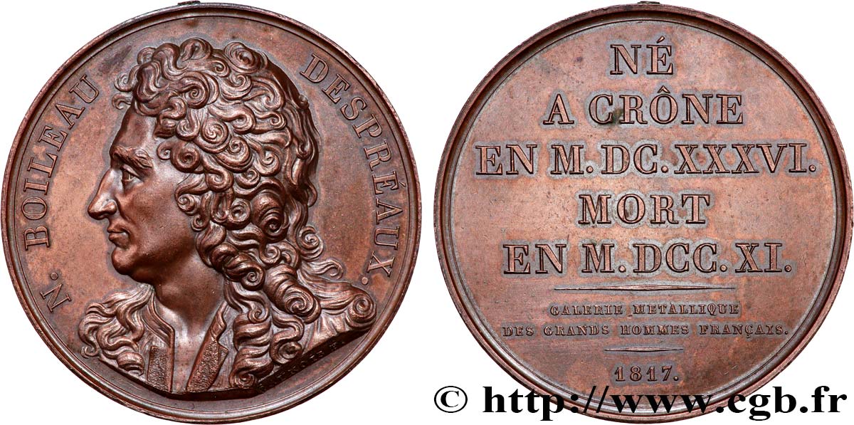 GALERIE MÉTALLIQUE DES GRANDS HOMMES FRANÇAIS Médaille, Nicolas Boileau Despréaux TTB+