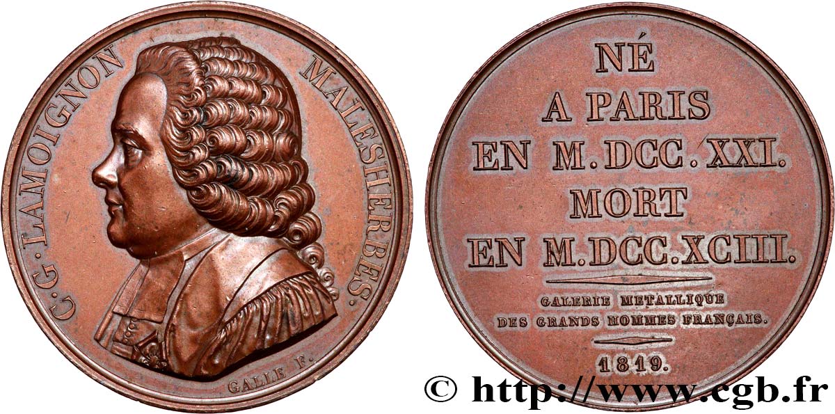 GALERIE MÉTALLIQUE DES GRANDS HOMMES FRANÇAIS Médaille, Chrétien Guillaume de Lamoignon de Malesherbes TTB+