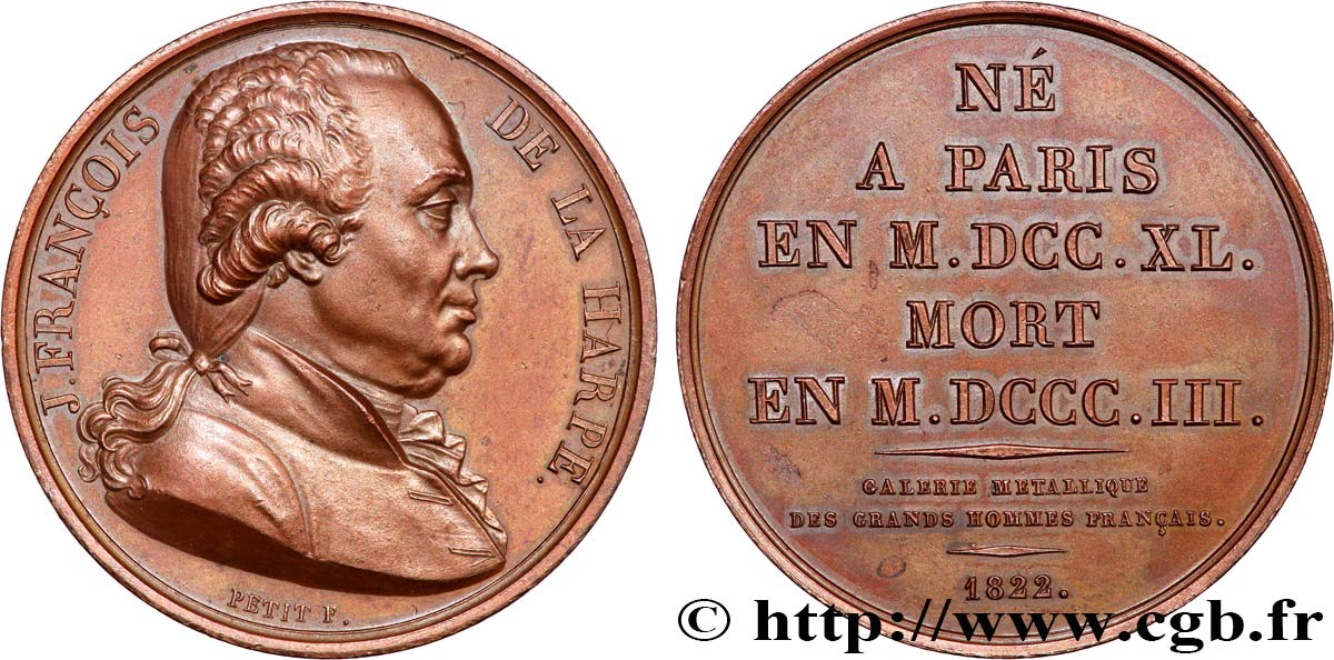 METALLIC GALLERY OF THE GREAT MEN FRENCH Médaille, Jean-François de La Harpe AU