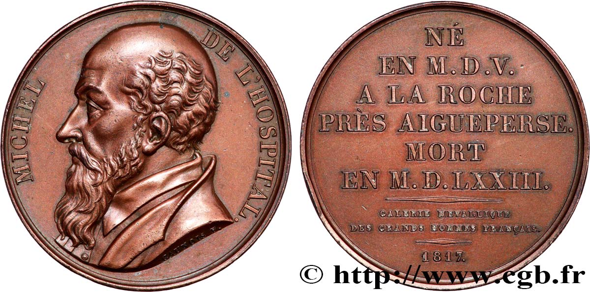 GALERIE MÉTALLIQUE DES GRANDS HOMMES FRANÇAIS Médaille, Michel de L Hospital TTB+