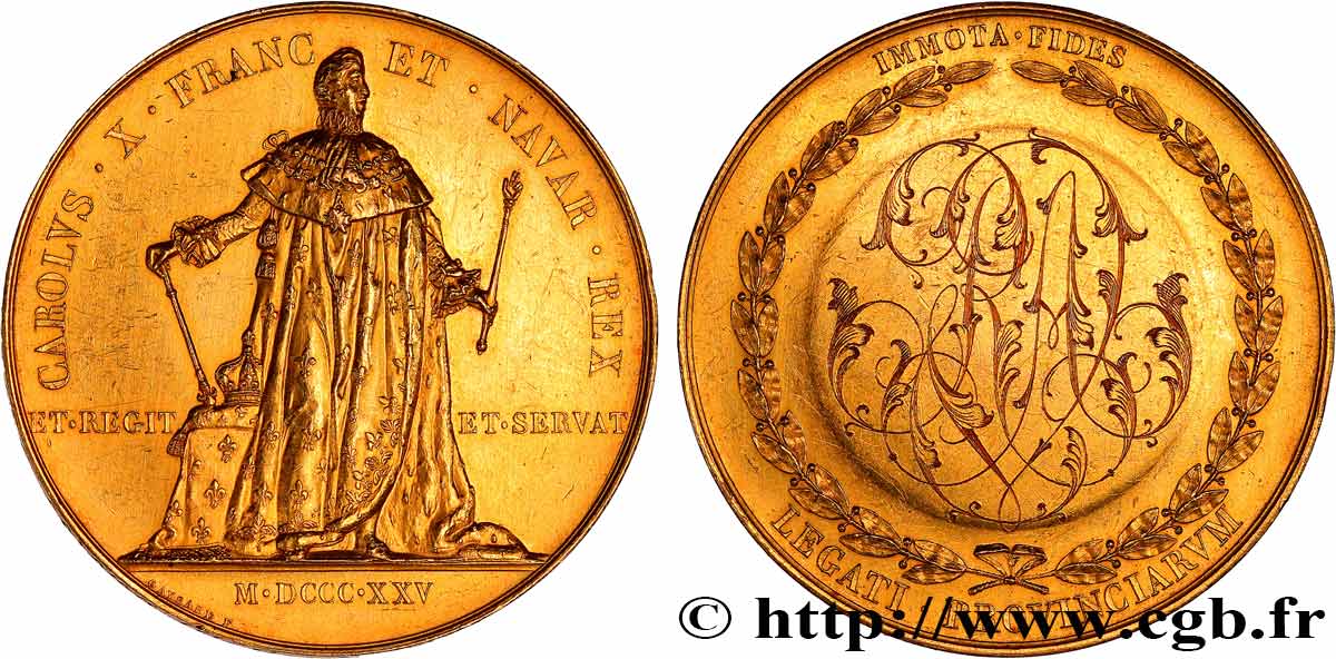 CARLO X Médaille, Sacre de Charles X, transformée en médaille de mariage q.SPL