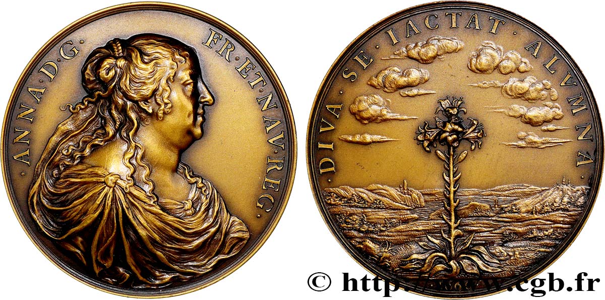 LOUIS XIV  THE SUN KING  Médaille, Anne d’Autriche, éducation de Louis XIV, refrappe AU