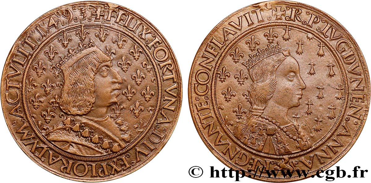 CHARLES VIII Médaille, Charles VIII et Anne de Bretagne, passage à Lyon, refrappe SUP