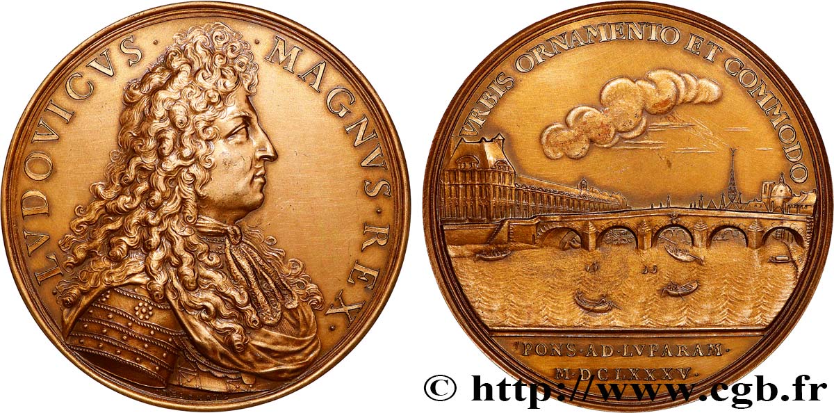 LOUIS XIV LE GRAND ou LE ROI SOLEIL Médaille, Le Pont Royal à Paris, refrappe SUP