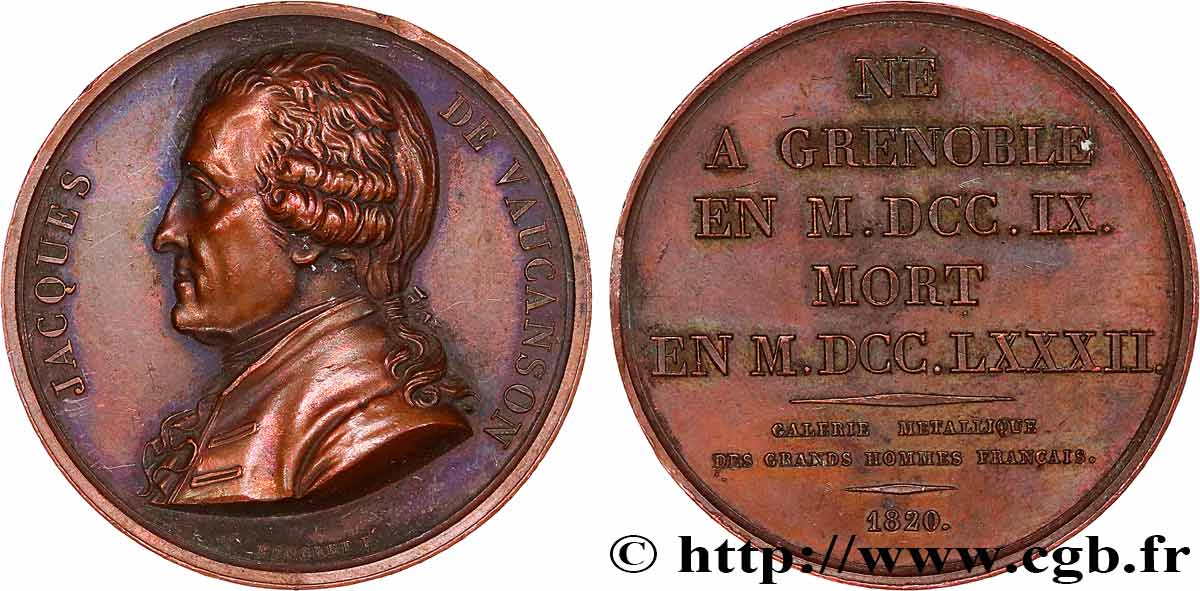 GALERIE MÉTALLIQUE DES GRANDS HOMMES FRANÇAIS Médaille, Jacques Vaucanson fVZ