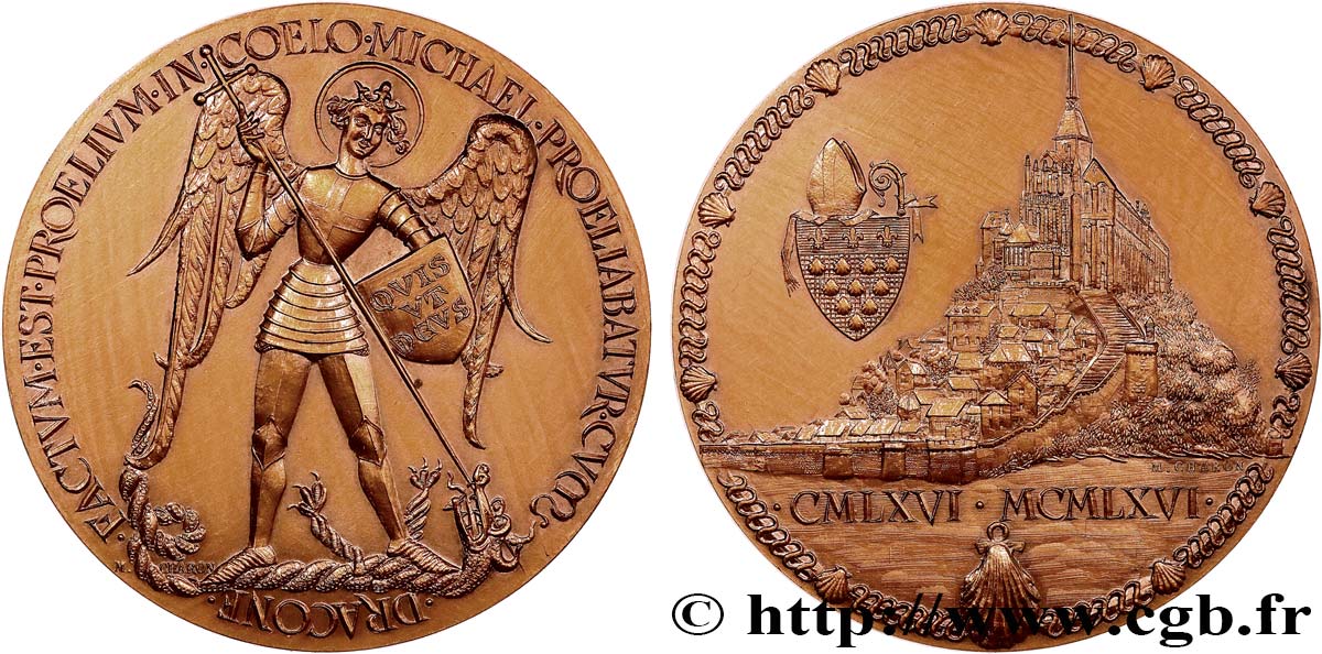 MÉDAILLES RELIGIEUSES Médaille, Saint Michel, l’ange et le mont SUP
