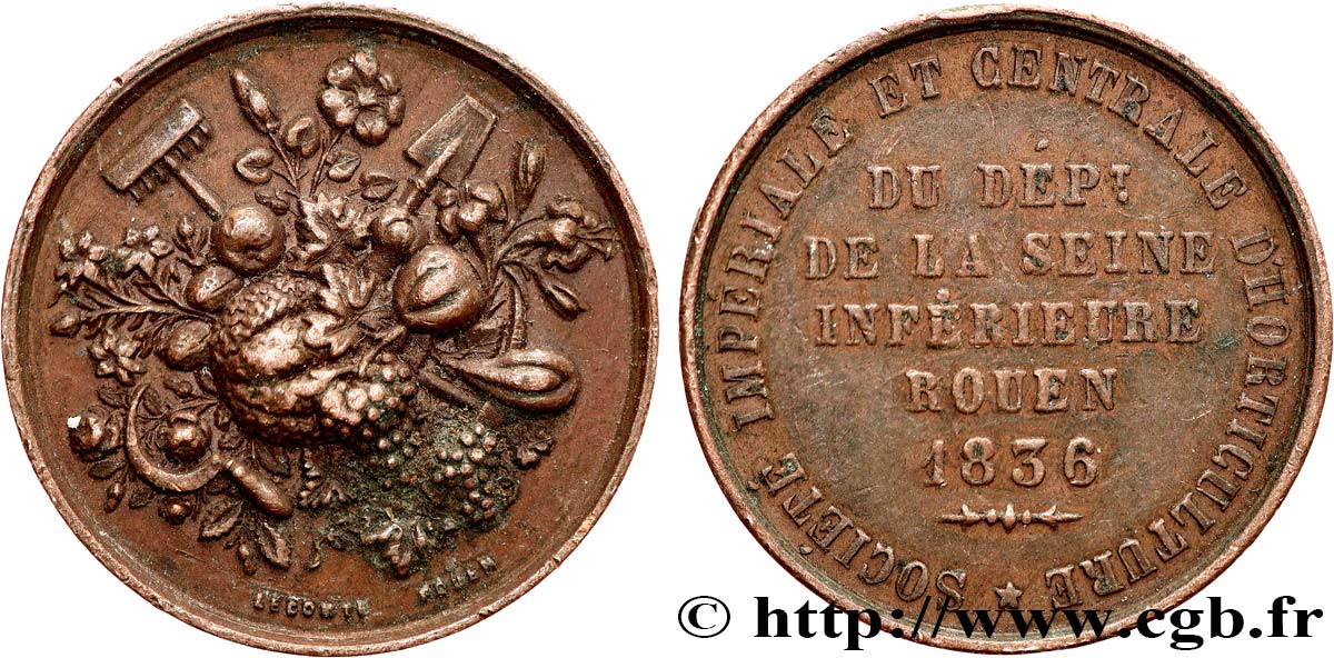 SOCIÉTÉS D&nbsp;AGRICULTURE, HORTICULTURE, PÊCHE ET CHASSE Médaillette, Société impériale et centrale d’horticulture TB+