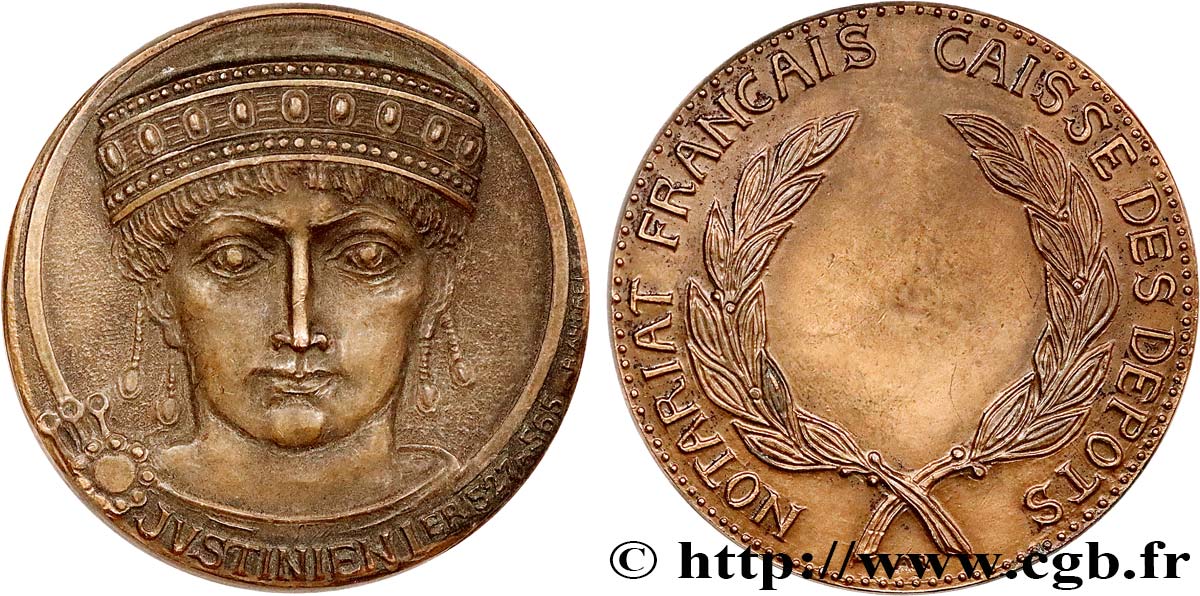 NOTAIRES DU XIXe SIECLE Médaille, Justinien Ier, Caisse des dépôts TTB+