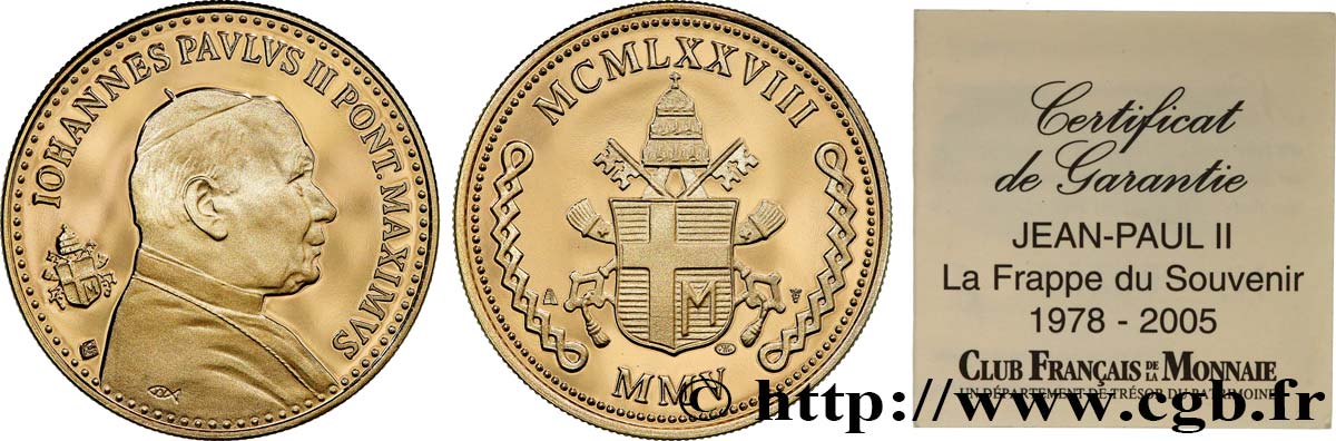 QUINTA REPUBBLICA FRANCESE Médaille, Commémoration du décès de Jean-Paul II BE