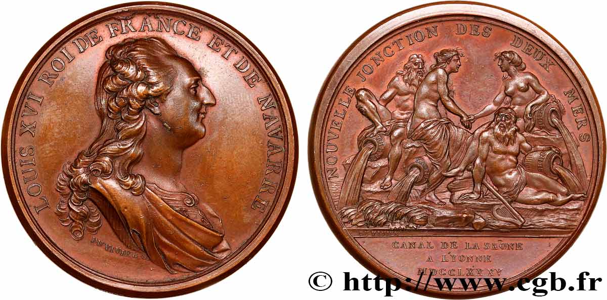 LOUIS XVI Médaille, Canal de la Saône à l Yonne, refrappe VZ