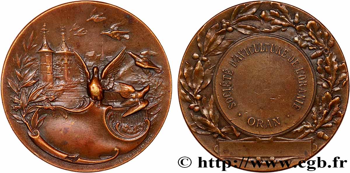 ALGÉRIE - TROISIÈME RÉPUBLIQUE Médaille, Société d’aviculture de l’Oranie fVZ