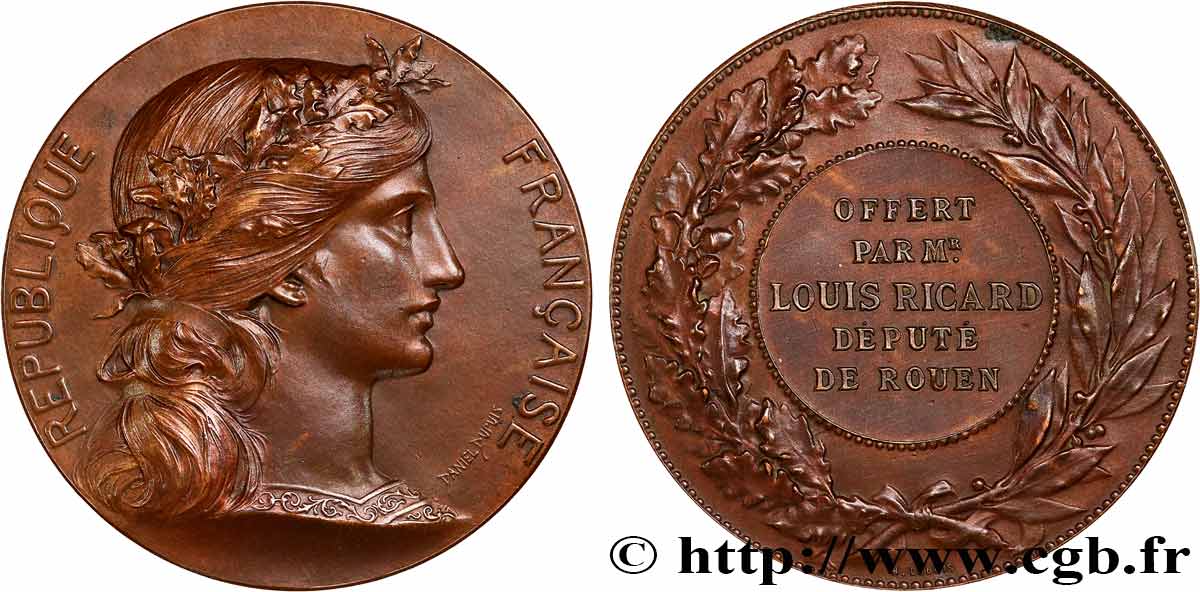 III REPUBLIC Médaille, Prix offert par le député Louis Ricard AU
