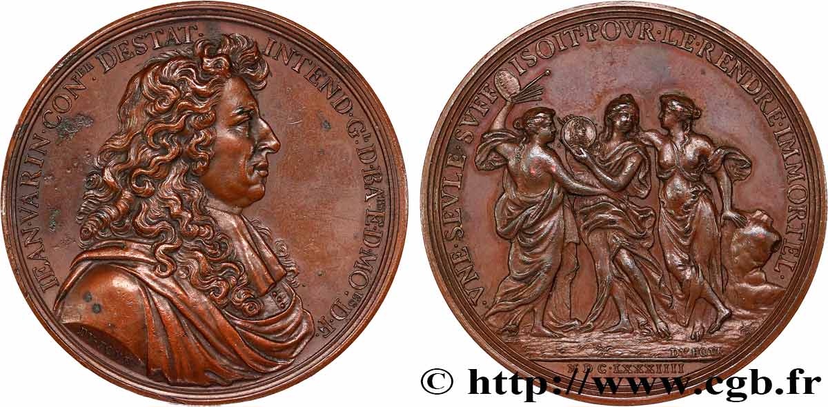 LOUIS XIV  THE SUN KING  Médaille, Jean Warin intendant de la Monnaie AU