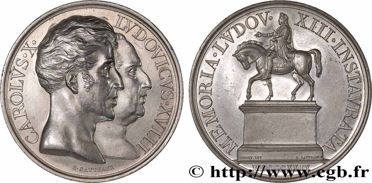 CHARLES X Médaille, Statue équestre de Louis XIII TTB/TTB+