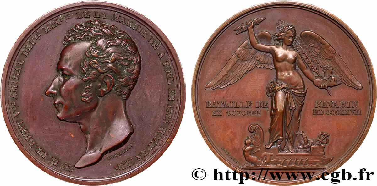 SECOND EMPIRE Médaille en mémoire du comte de Rigny pour la bataille de Navarin AU/AU
