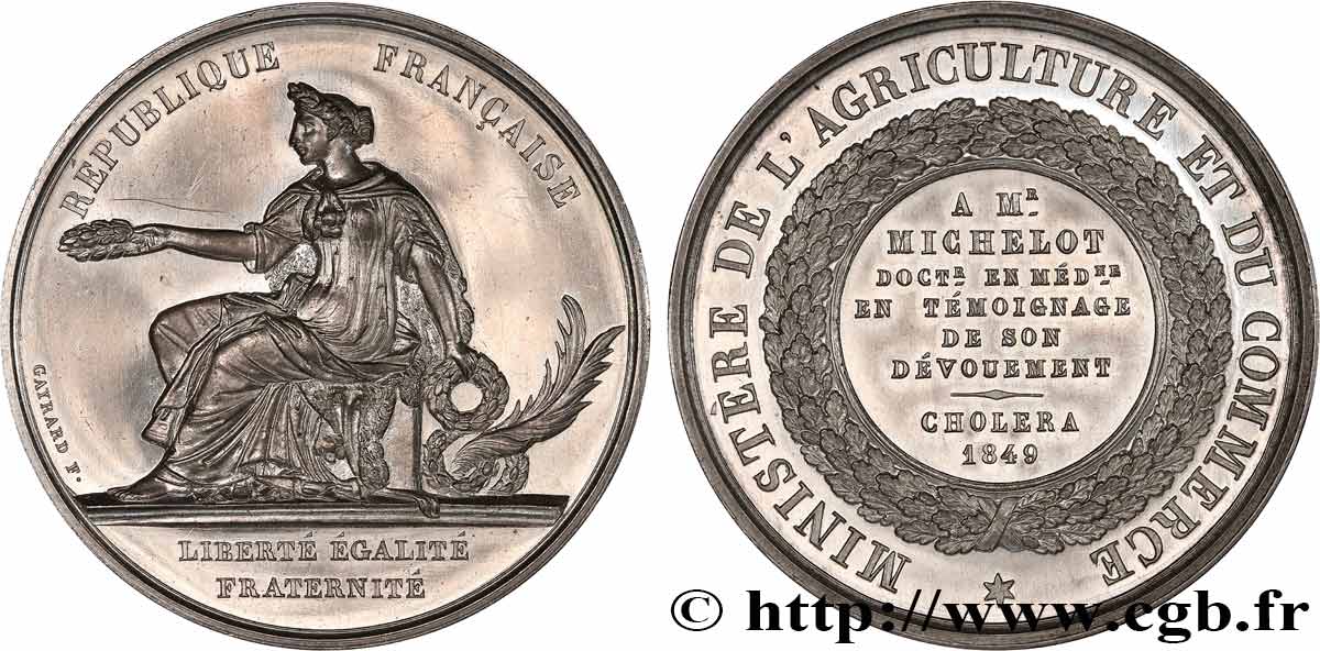 DEUXIÈME RÉPUBLIQUE Médaille, Récompense choléra EBC