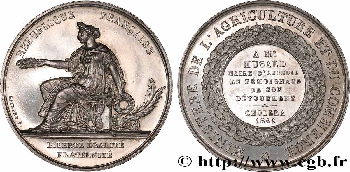 SECOND REPUBLIC Médaille, Récompense choléra AU/AU
