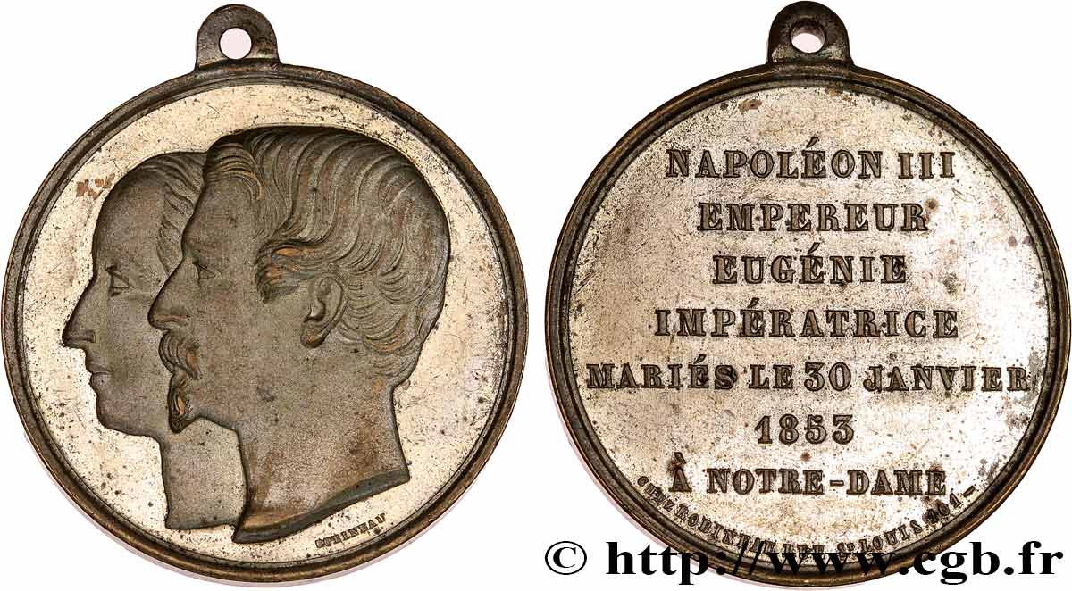 AMOUR ET MARIAGE Médaille, Mariage de Napoléon III et d’Eugénie TTB