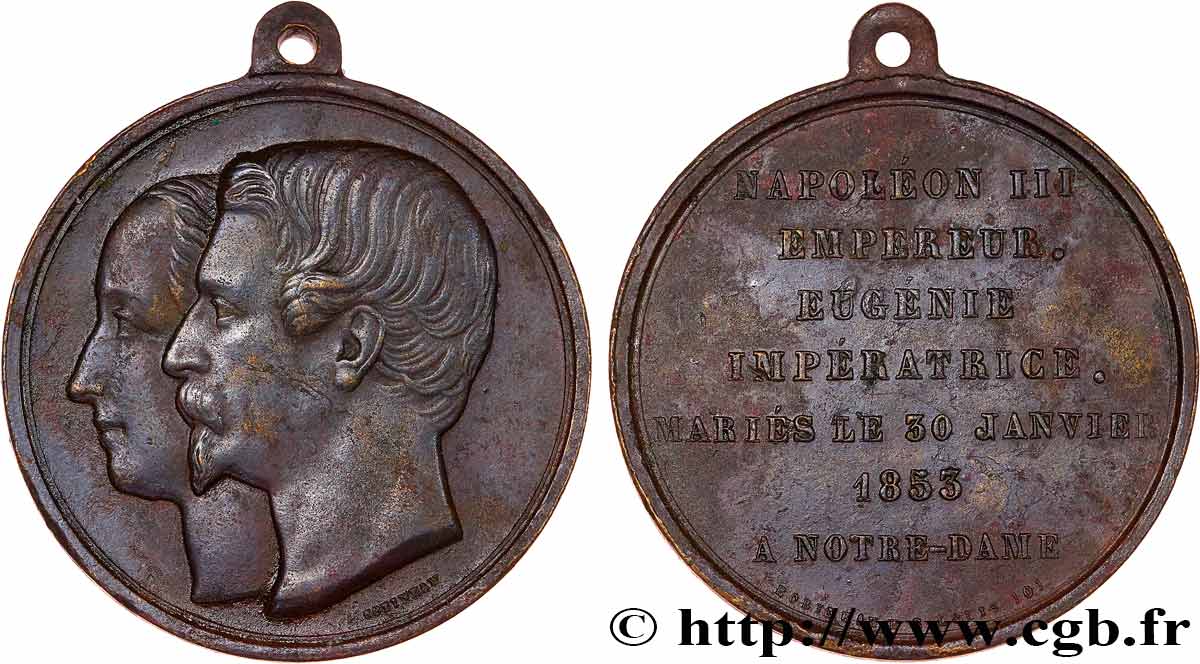 AMOUR ET MARIAGE Médaille, Mariage de Napoléon III et d’Eugénie TTB