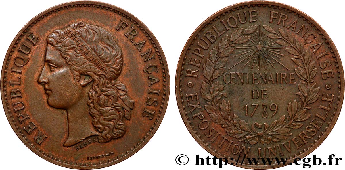 Médaille RÉPUBLIQUE FRANÇAISE EXPOSITION UNIVERSELLE 1789
