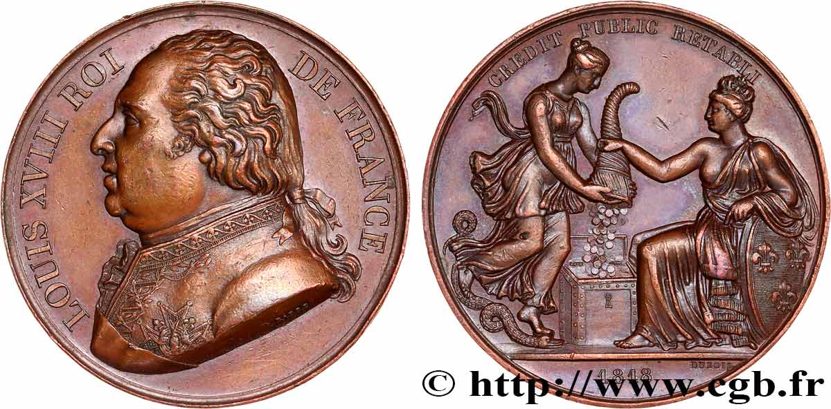 LOUIS XVIII Médaille, Crédit public rétabli TTB