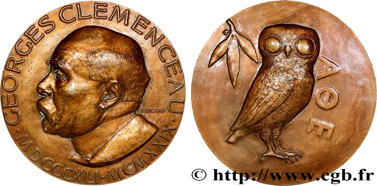 TROISIÈME RÉPUBLIQUE Médaille, Georges Clémenceau TTB+