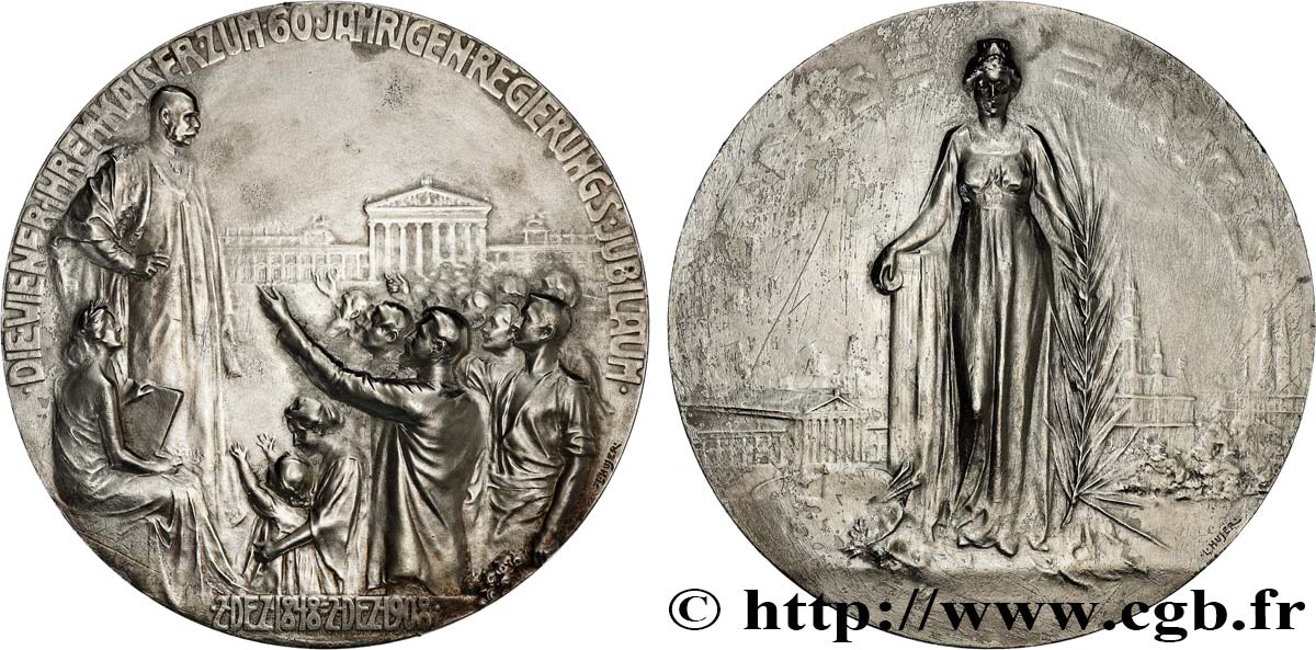 AUSTRIA - FRANZ-JOSEPH I Médaille, Commémoration du jubilé de diamant du règne de François-Joseph XF/VF