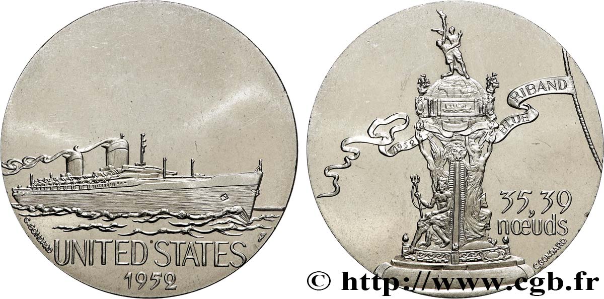 FUNFTE FRANZOSISCHE REPUBLIK Médaille, Paquebot United States fVZ