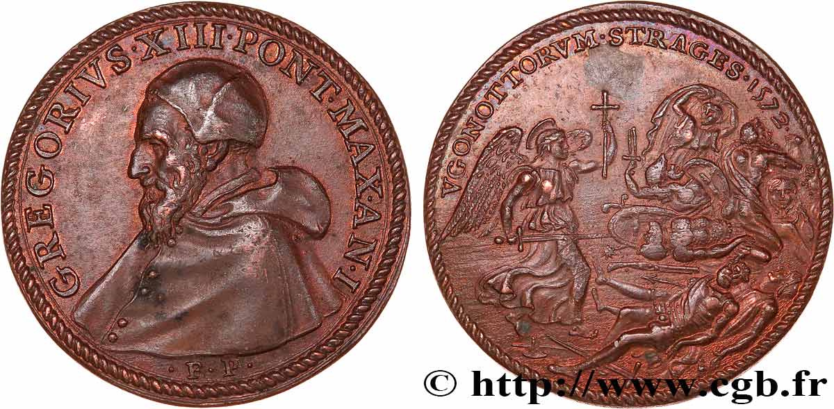 ITALIA - ESTADOS PONTIFICOS - GREGORIO XIII (Ugo Boncompagni) Médaille, Massacre des huguenots MBC+