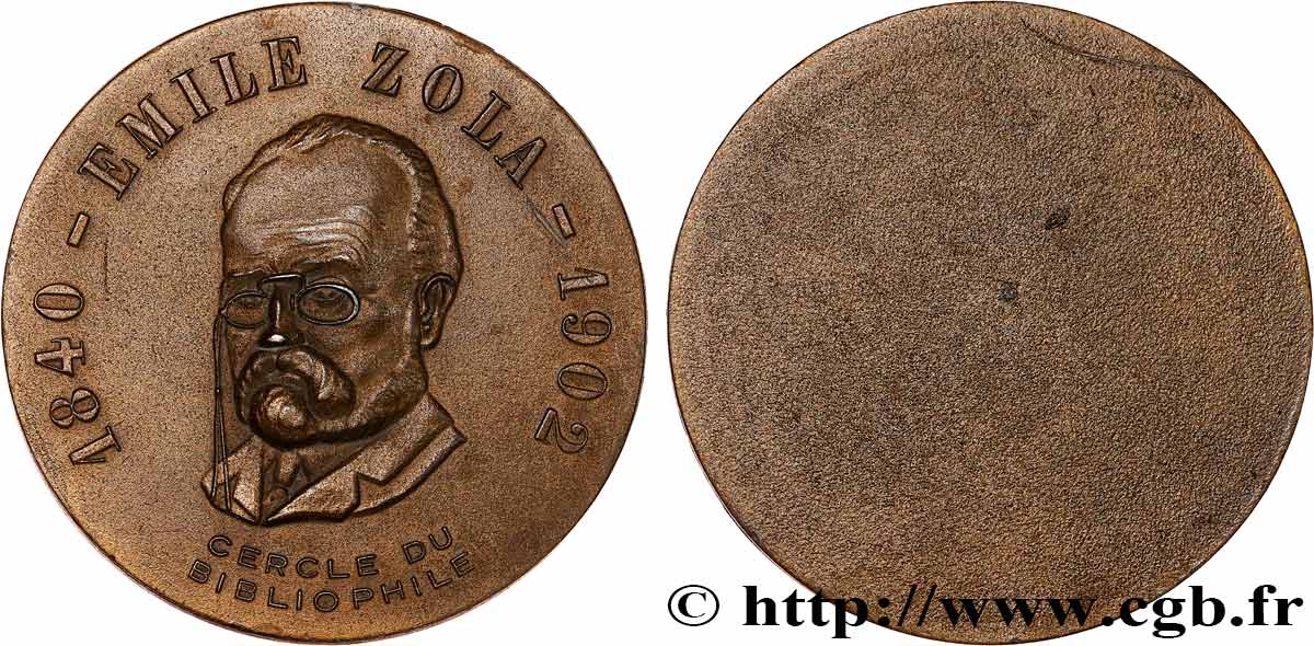 LITERATURE : WRITERS - POETS Médaille, Emile Zola, Cercle du bibliophile BB