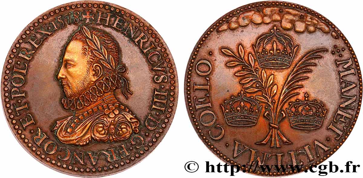 HENRY III Médaille, Manet Ultima Coelo, refrappe AU