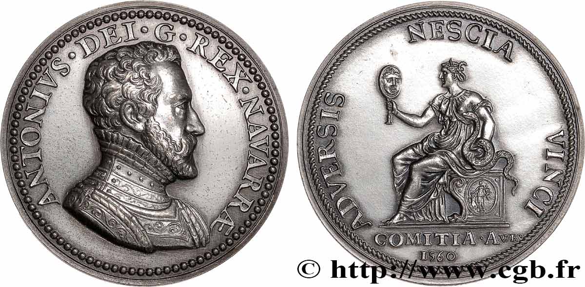 NAVARRE-BÉARN - ANTHONY OF BOURBON AND JOAN OF ALBRET Médaille, Présence du roi de Navarre dans les états d’Orléans, refrappe AU/AU