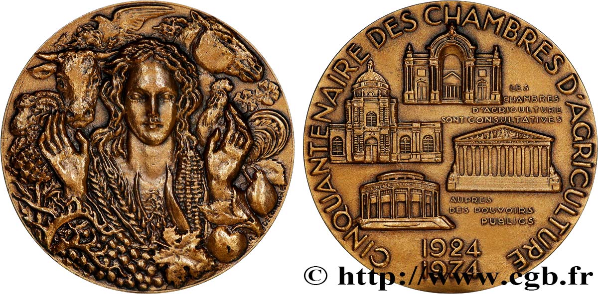QUINTA REPUBLICA FRANCESA Médaille, Cinquantenaire des chambres d’agriculture EBC