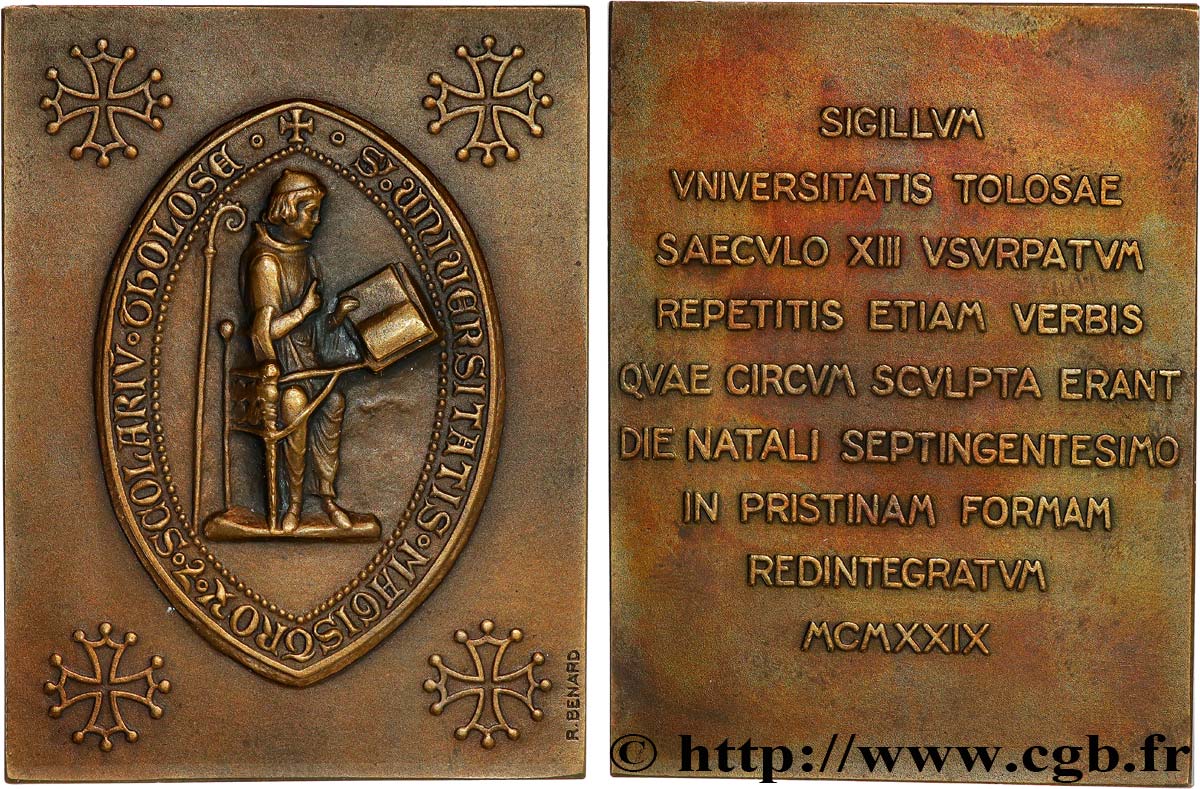 TERCERA REPUBLICA FRANCESA Plaquette, VIIe centenaire de la fondation de l’Université de Toulouse MBC+