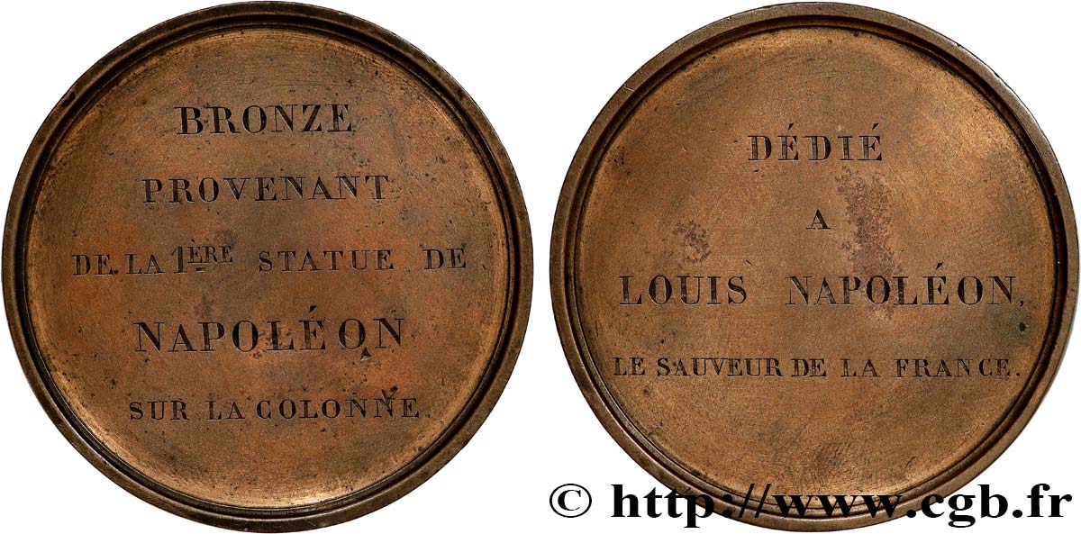 SEGUNDO IMPERIO FRANCES Médaille, Bronze provenant de la première statue de Napoléon sur la colonne MBC