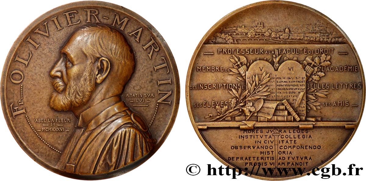 TROISIÈME RÉPUBLIQUE Médaille, François Olivier-Martin TTB