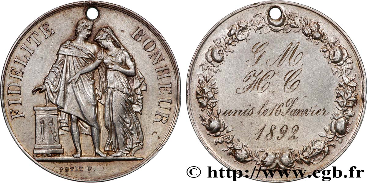 AMOUR ET MARIAGE Médaille de mariage, Fidélité et Bonheur SS