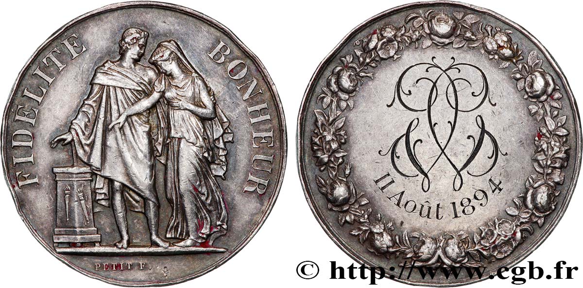 AMOUR ET MARIAGE Médaille de mariage, Fidélité et Bonheur TTB