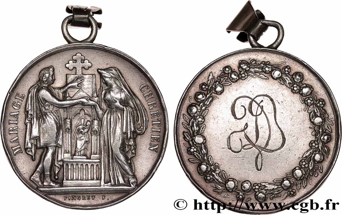 AMOUR ET MARIAGE Médaille, Mariage chrétien, montée en pendentif TTB+