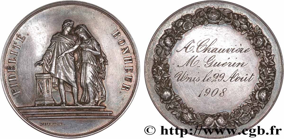 AMOUR ET MARIAGE Médaille de mariage, Fidélité et Bonheur TTB+