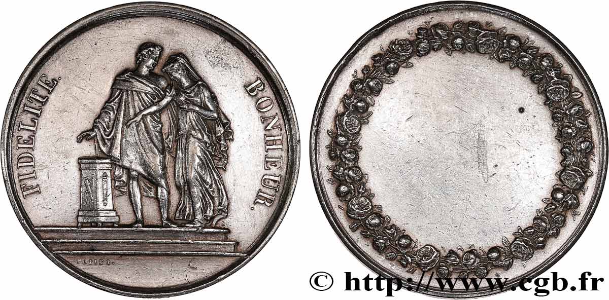 AMOUR ET MARIAGE Médaille de mariage, Fidélité et Bonheur TTB