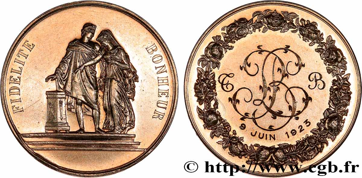 AMOUR ET MARIAGE Médaille de mariage, Fidélité et Bonheur TTB+